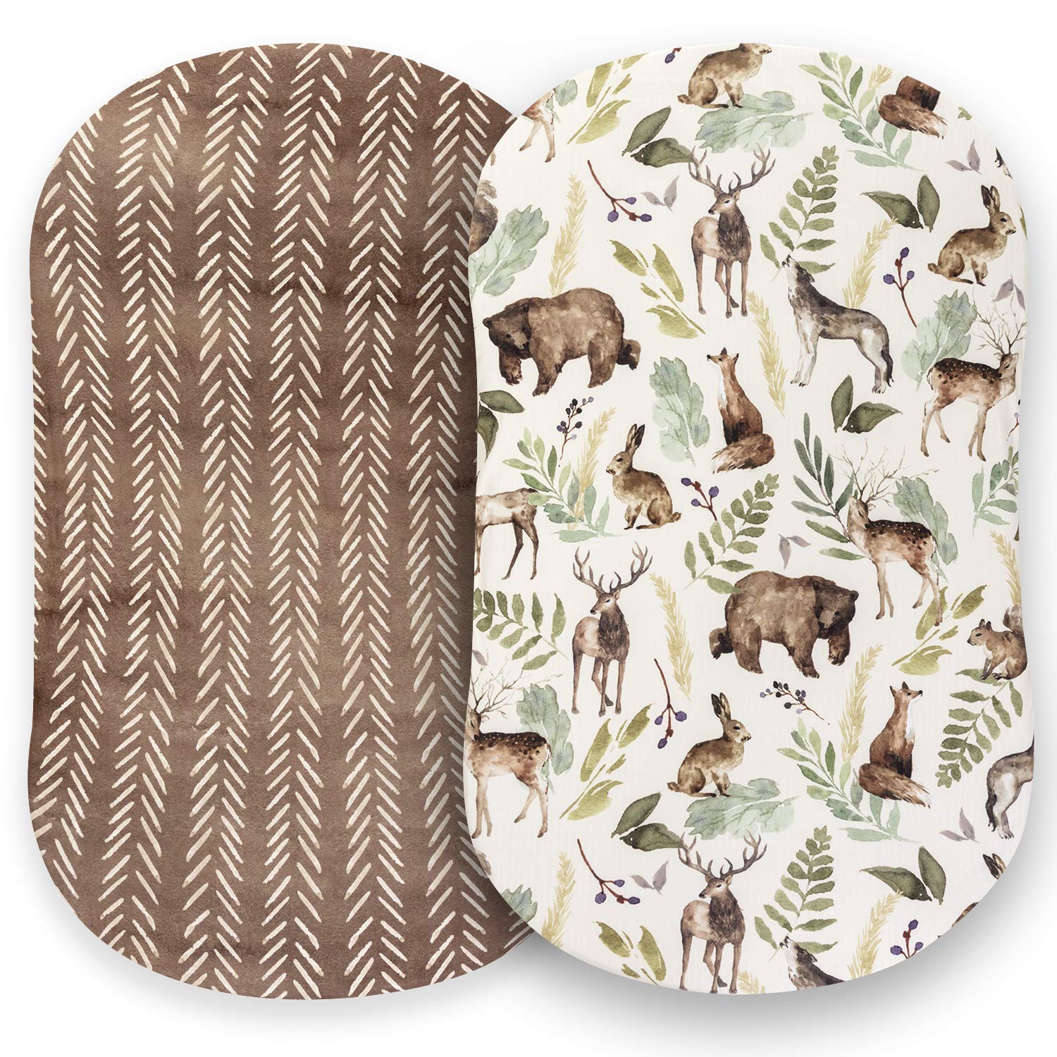 Pobibaby - 2 Pack Premium Bassinet Sheets For Standard Bassinets - Ultra-Soft Cotton Blend, Stylish Woodland Pattern, Safe And Snug For Baby (Wildlife)