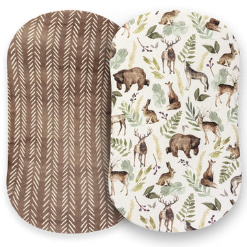 Pobibaby - 2 Pack Premium Bassinet Sheets For Standard Bassinets - Ultra-Soft Cotton Blend, Stylish Woodland Pattern, Safe And Snug For Baby (Wildlife)