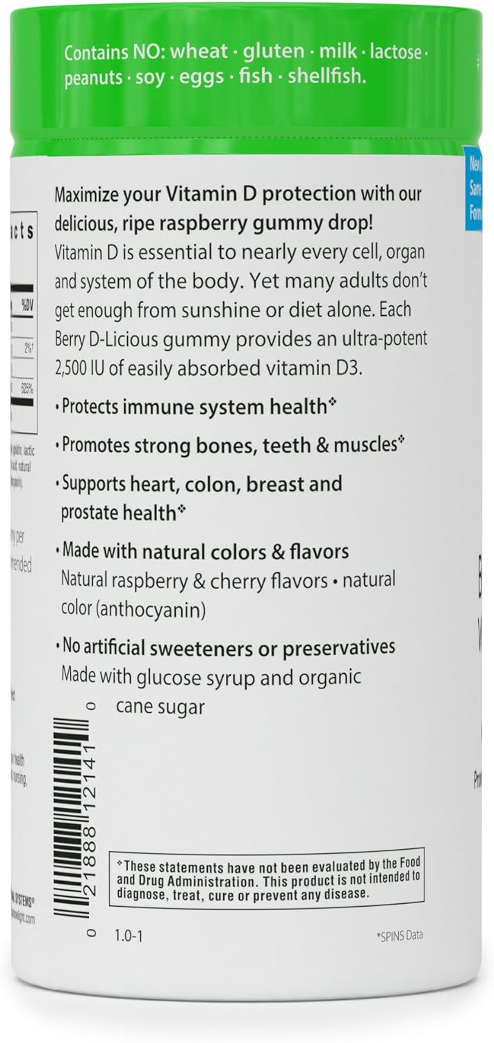 Rainbow Light - Berry D-Licious 2,500 IU Vitamin D3 Gummy - Ultra Potency Vitamin D Supplement Supports Bone and Muscle Strength, Calcium Absorption, and Circulatory Health; Gluten-Free - 50 Count : Health & Household