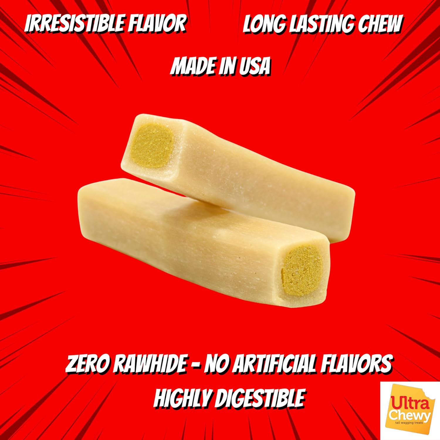 Ultra Chewy Favorites Double Treat Bones, Made in The USA, Healthy Treats, Easy to Digest, Promotes Dental Health (Assorted Flavors, 2 Packs/9 Bones Per Pack) : Pet Supplies