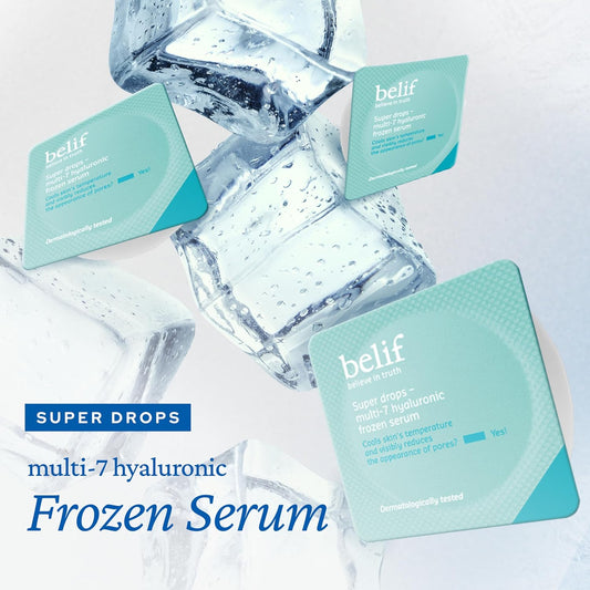 Belif Super Drops Multi-7 Hyaluronic Frozen Serum - Hydrating, Soothing, Depuffing Serum With Peptides & Caffeine, Enhances Skin Elasticity, Korean Skincare, 5Mlx9Ea