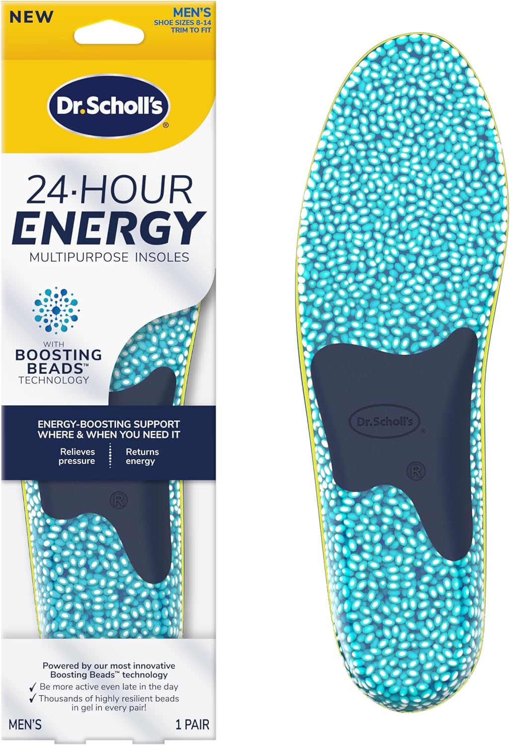 Dr. Scholl's® 24-Hour Energy Multipurpose Insoles, Returns Energy with Every Step, Relieves Foot Pressure & Tired Achy Feet, Memory Foam & Gel Insert, Men's Shoe Size 8-14, 1 Pair