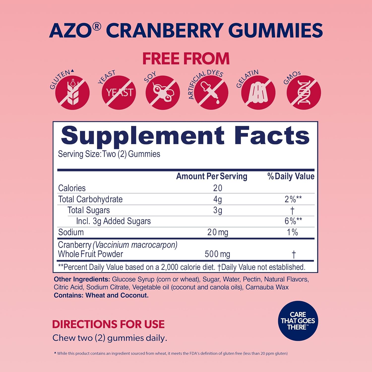 AZO Cranberry Urinary Tract Health Gummies Dietary Supplement 2 Gummies = Glass Cranberry Juice Helps Cleanse Protect Natural Berrylicious Flavor Gummies, Non-GMO, 40 Count : Health & Household