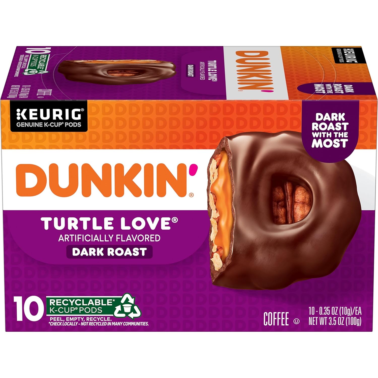 Dunkin' Turtle Love Flavored Coffee, 10 Count (Pack Of 6) Keurig K-Cup Pods