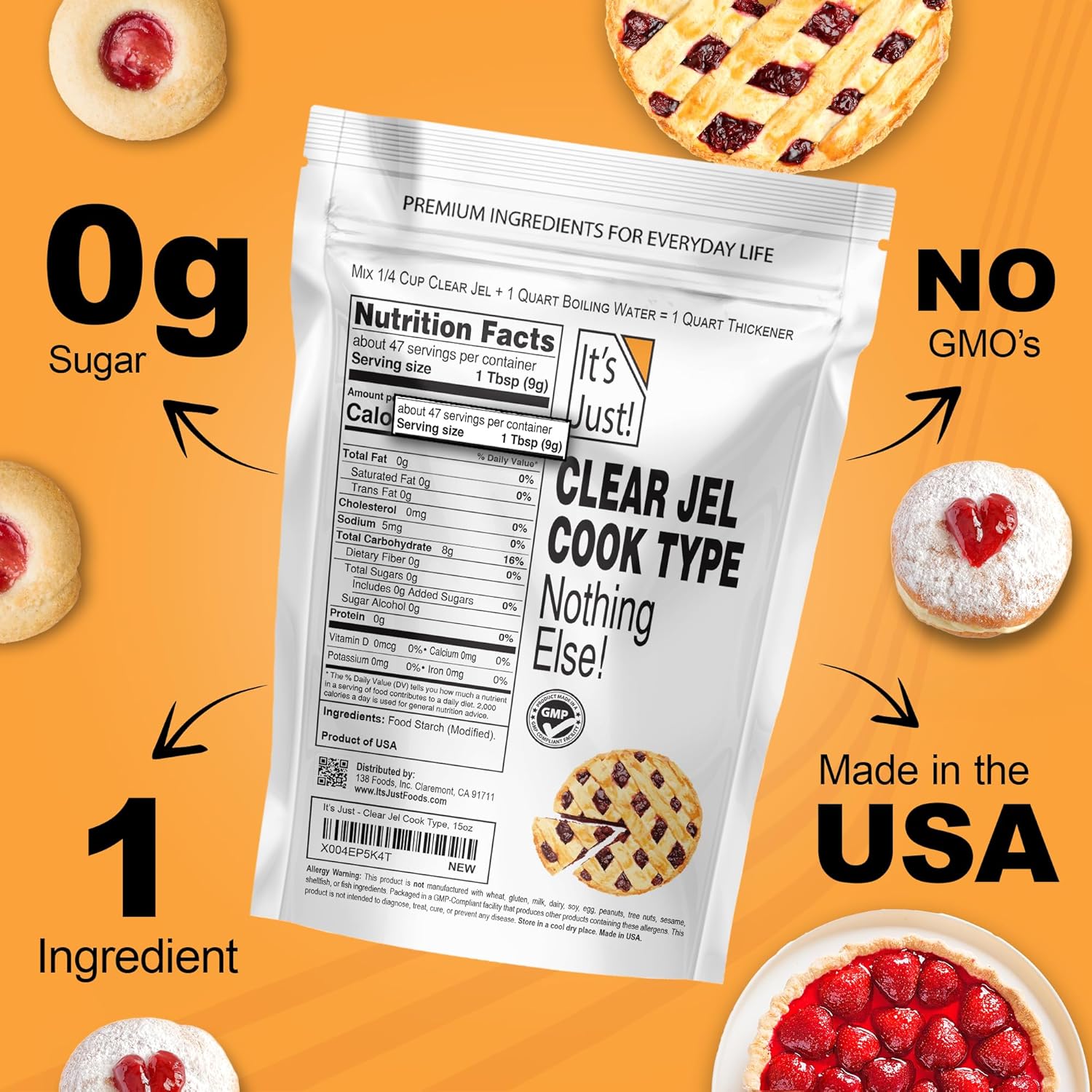 It'S Just - Clear Jel Cook Type, For Baking, Canning, Cooking, Pie Filling, Modified Food Starch, 15Oz, Product Of Usa : Grocery & Gourmet Food