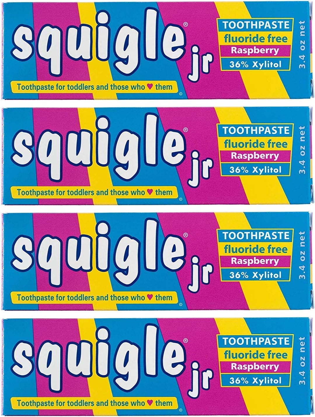 Squigle Jr Toothpaste (for Infants, Toddlers), Travel Toothpaste, Prevents Cavities, Canker Sores, Chapped Lips. Soothes, Protects Dry Mouths. Stops Tooth Sensitivity, No SLS - 4 Pack