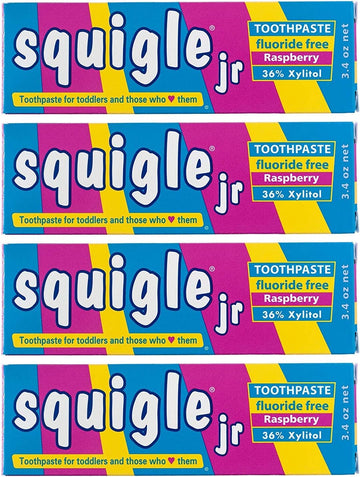 Squigle Jr Toothpaste (for Infants, Toddlers), Travel Toothpaste, Prevents Cavities, Canker Sores, Chapped Lips. Soothes, Protects Dry Mouths. Stops Tooth Sensitivity, No SLS - 4 Pack