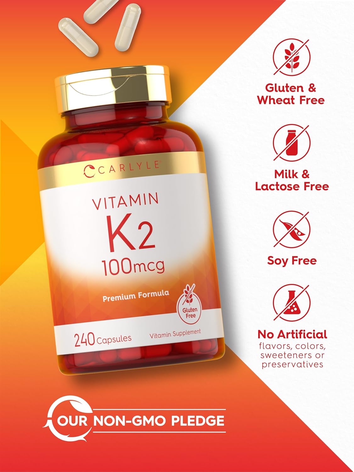 Carlyle Vitamin K2 Supplement 100 mcg | K2 MK-4 | 240 Capsules | Non-GMO & Gluten Free : Health & Household