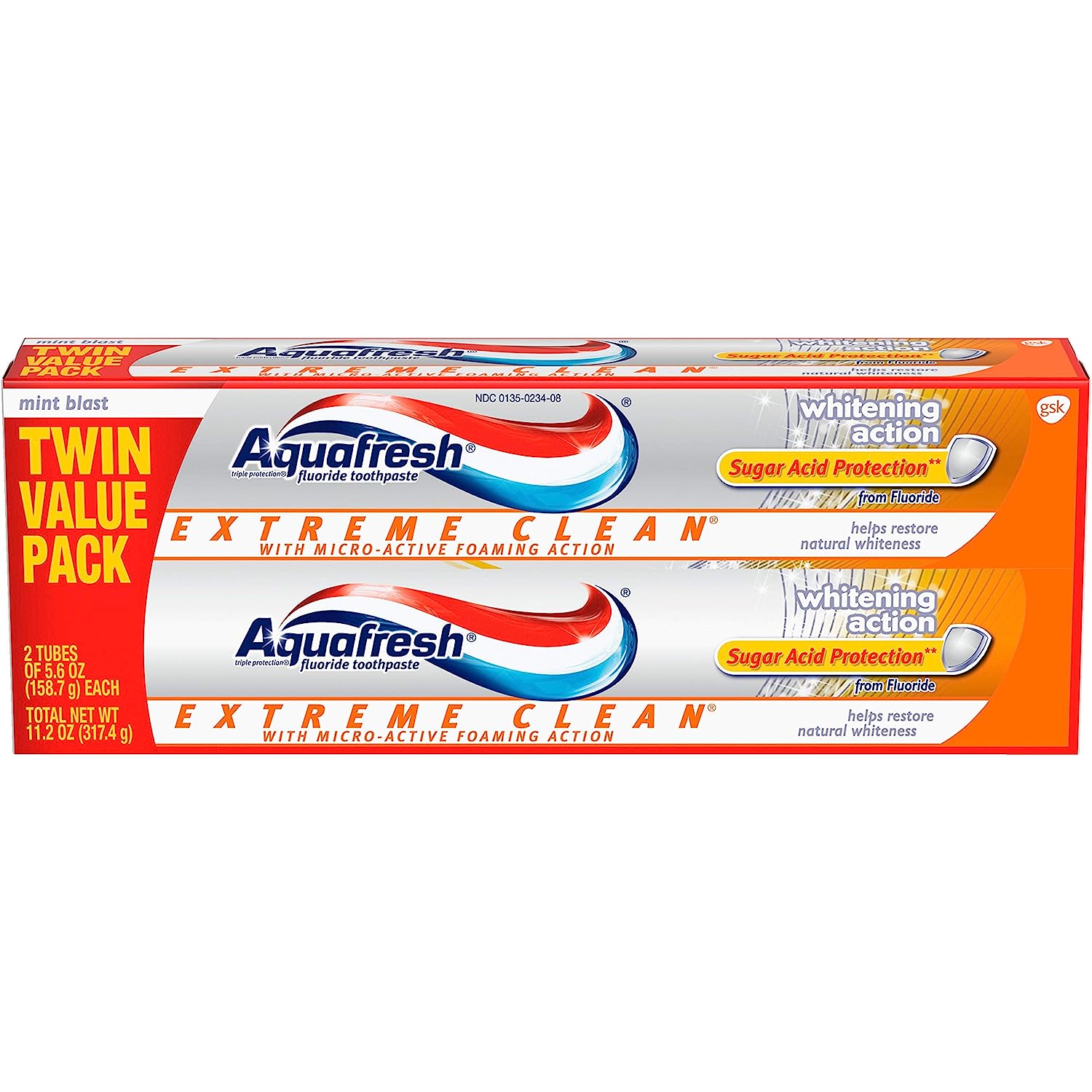 Aquafresh Extreme Clean Whitening Action Fluoride Toothpaste for Cavity Protection, 5.6 ounce Twinpack (Two 5.6oz tubes)