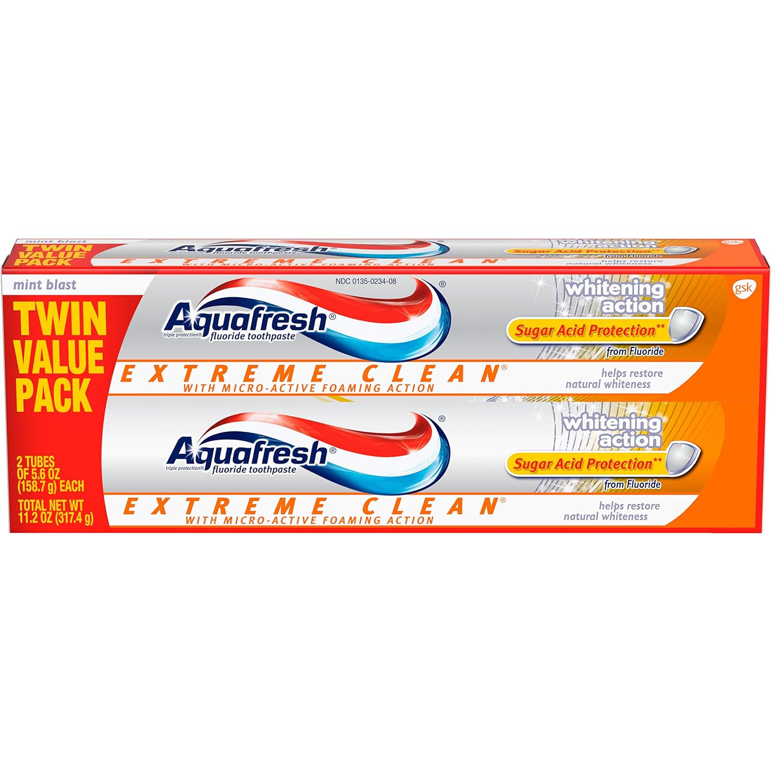 Aquafresh Extreme Clean Whitening Action Fluoride Toothpaste For Cavity Protection, 5.6 Ounce Twinpack (Two 5.6Oz Tubes)