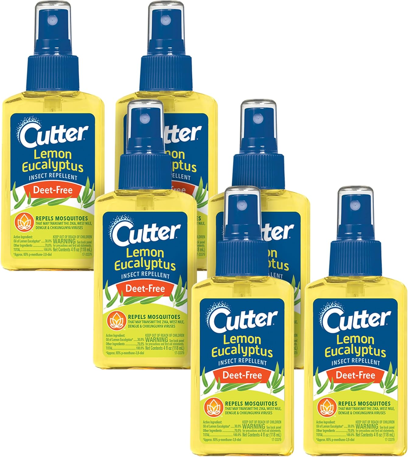 Cutter Lemon Eucalyptus Insect Repellent (6 Count), No Deet Mosquito Repellent, 4 Fl Ounce (Pump Spray)