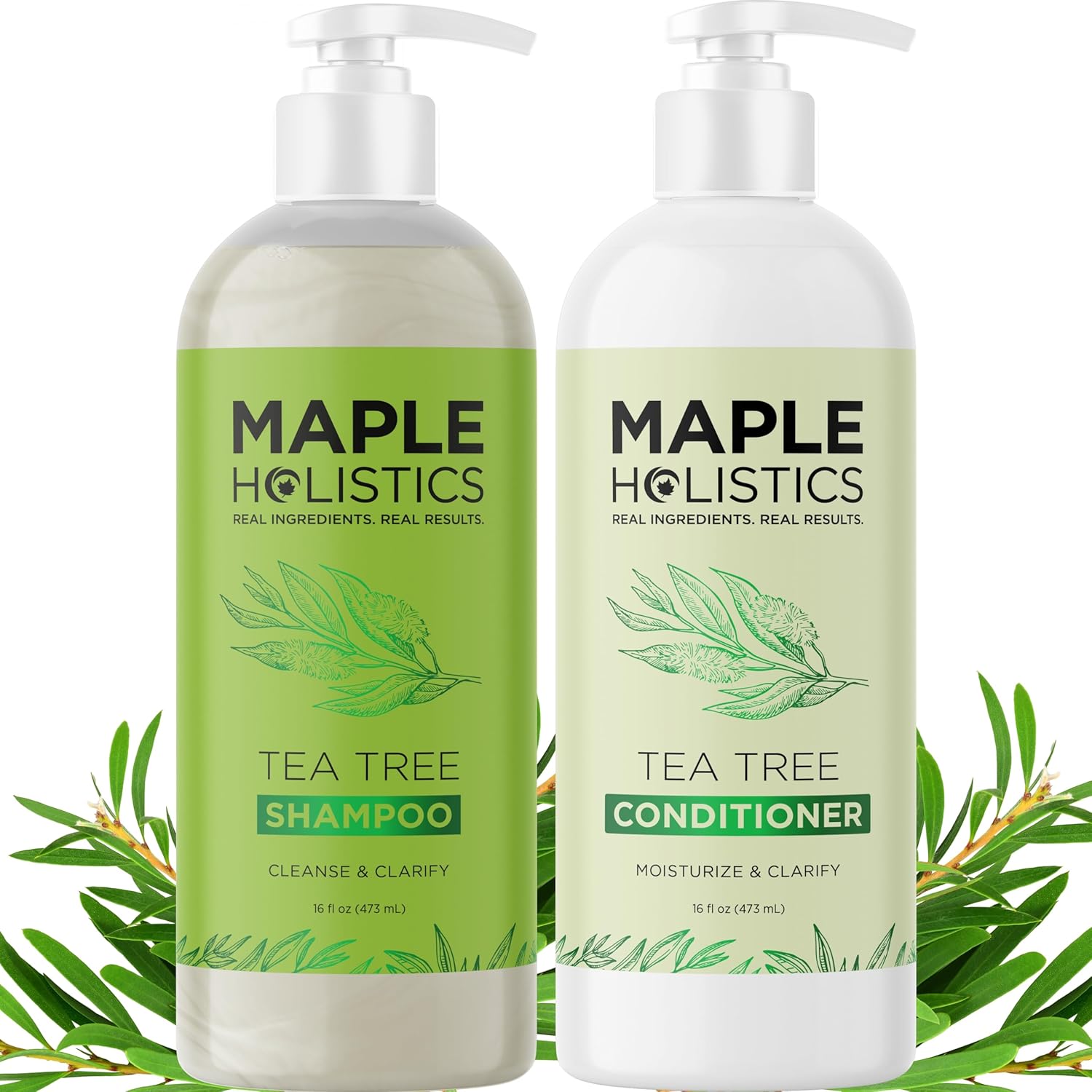 Maple Holistics Nourishing Shampoo And Conditioner Set - Tea Tree Oil For Dry Hair - Vegan, Free Of Sulfate, Sls, Paraben, Silicone , 2 Count