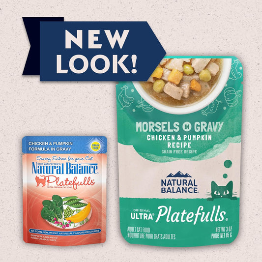 Natural Balance Original Ultra Platefulls Adult Grain-Free Wet Cat Food, Chicken & Pumpkin Recipe, 3 Ounce Pouch (Pack Of 24)