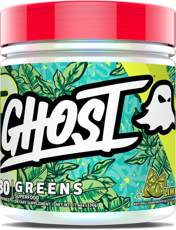 Ghost Greens Superfood Powder, Lime - 30 Servings - 19 Super Greens & Reds, Fruits, Vegetables, Spirulina, & Chlorella, Prebiotics, 10 Billion Cfu Probiotic & Digestive Enzymes - Gluten-Free