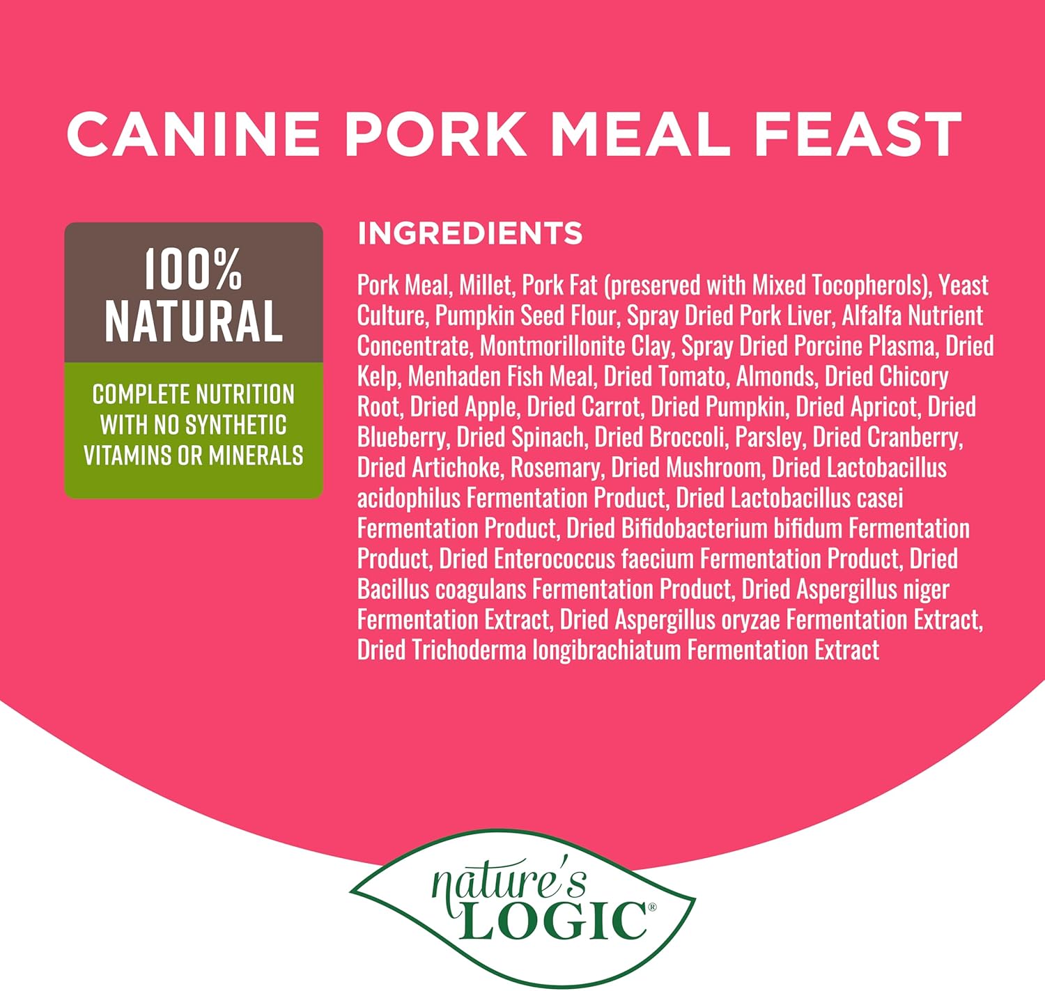 Nature's Logic Canine Pork Meal Feast, 4.4lbs : Pet Supplies