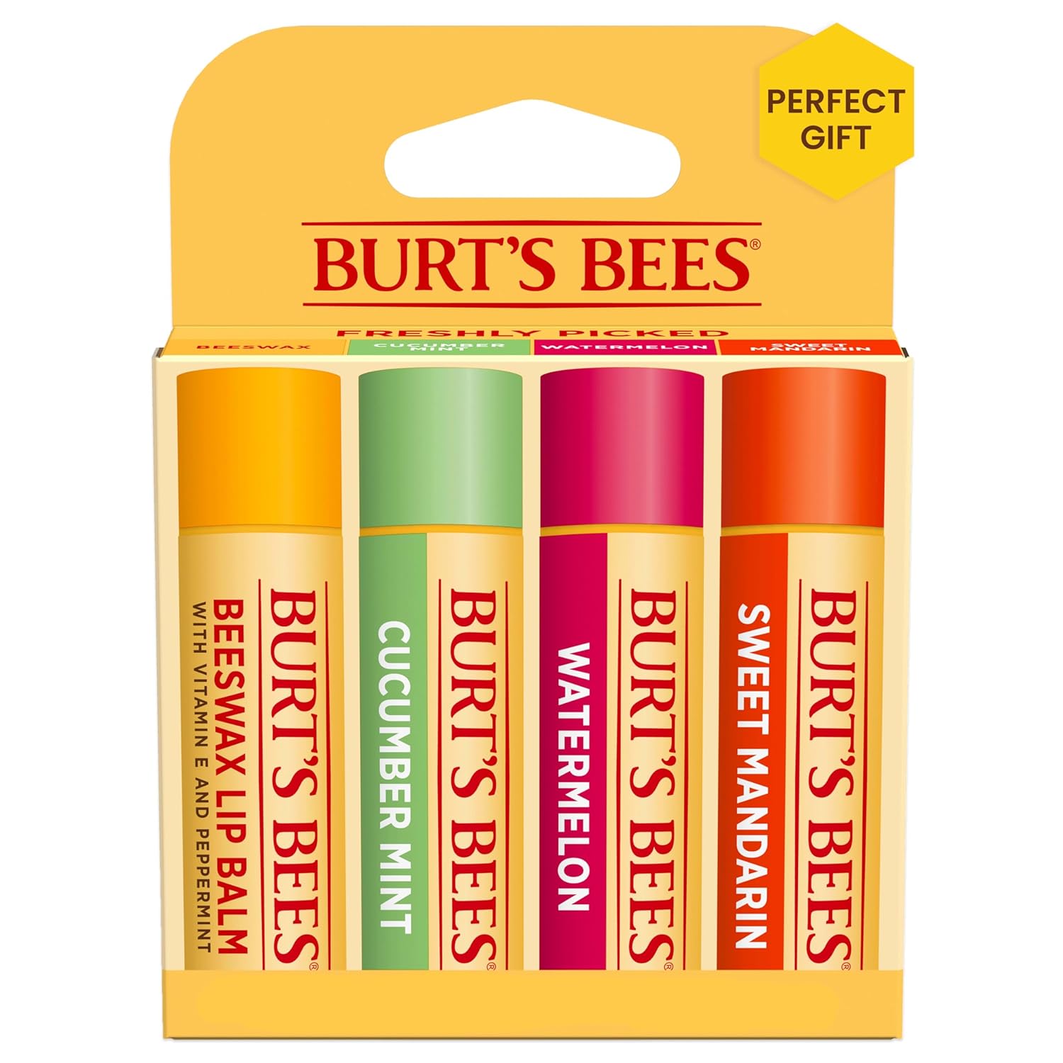 Burt'S Bees Lip Balm Mothers Day Gifts For Mom - Original Beeswax, Cucumber Mint, Watermelon & Sweet Mandarin, With Responsibly Sourced Beeswax, Tint-Free, Natural Origin Treatment, 4 Tubes, 0.15 Oz