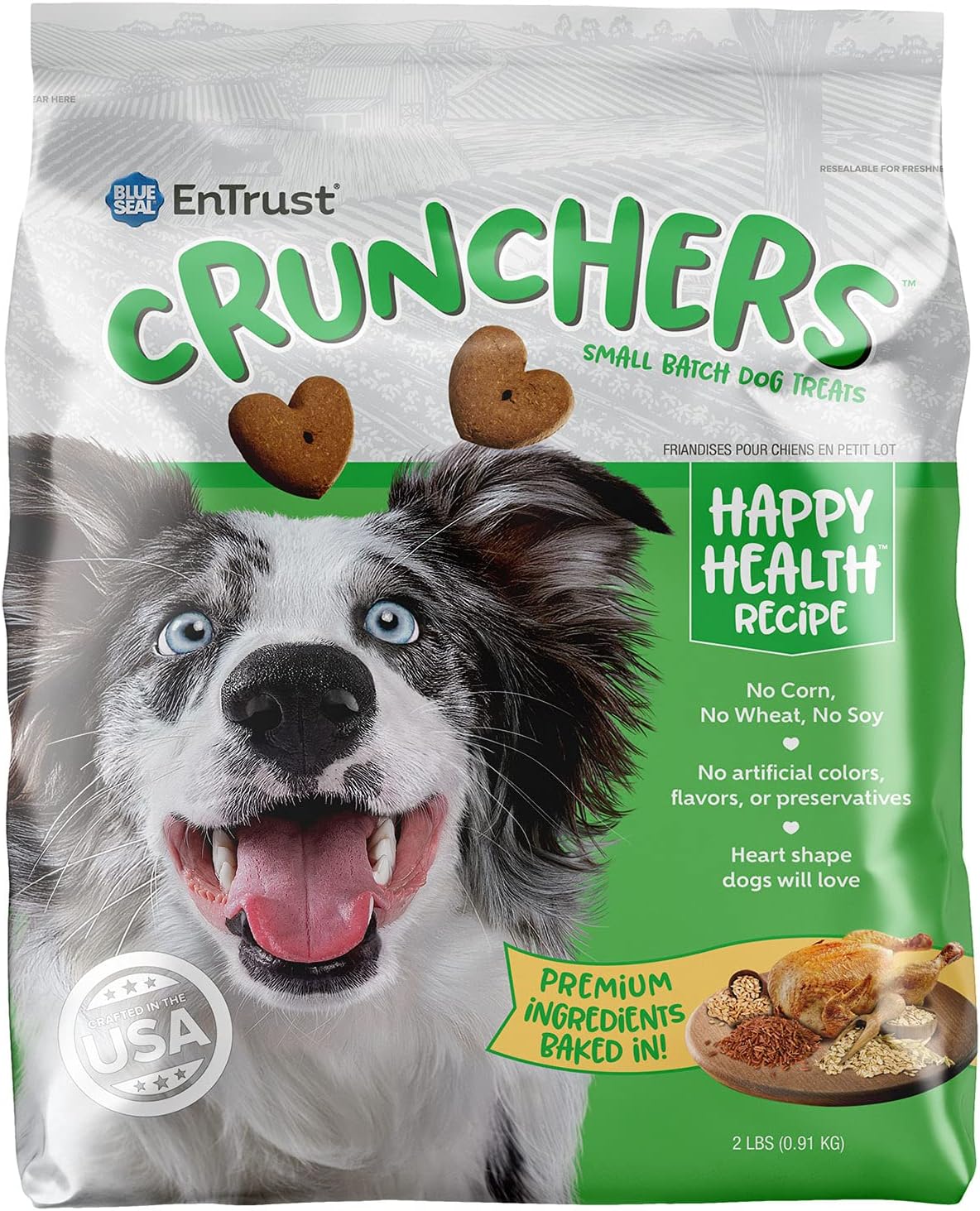 Blue Seal Entrust Crunchers Dog Treats | Oven Baked, Premium Ingredients | Happy Health Recipe | 2 Pound Bag