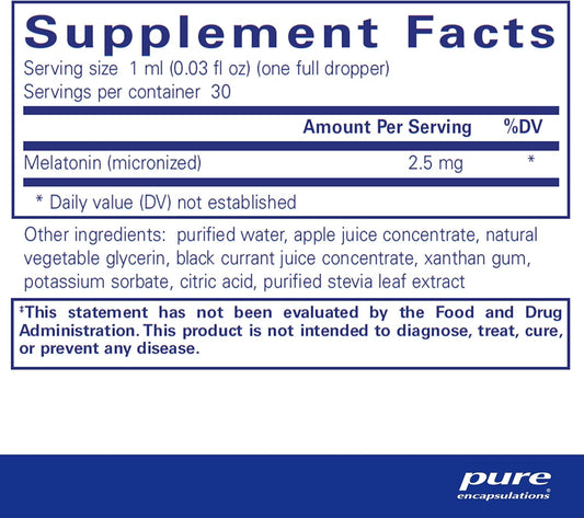 Pure Encapsulations Melatonin Liquid | Hypoallergenic Supplement Supports The Body'S Natural Sleep Cycle | 1 Fl. Oz