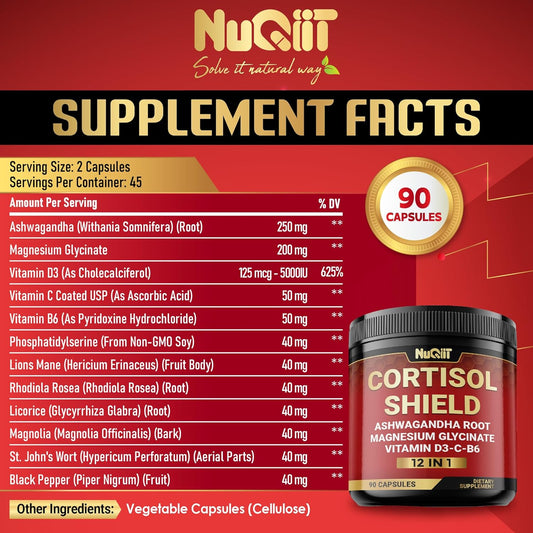 12In1 Cortisol Shield - Ashwagandha And Magnesium & 10 More - 90 Capsules