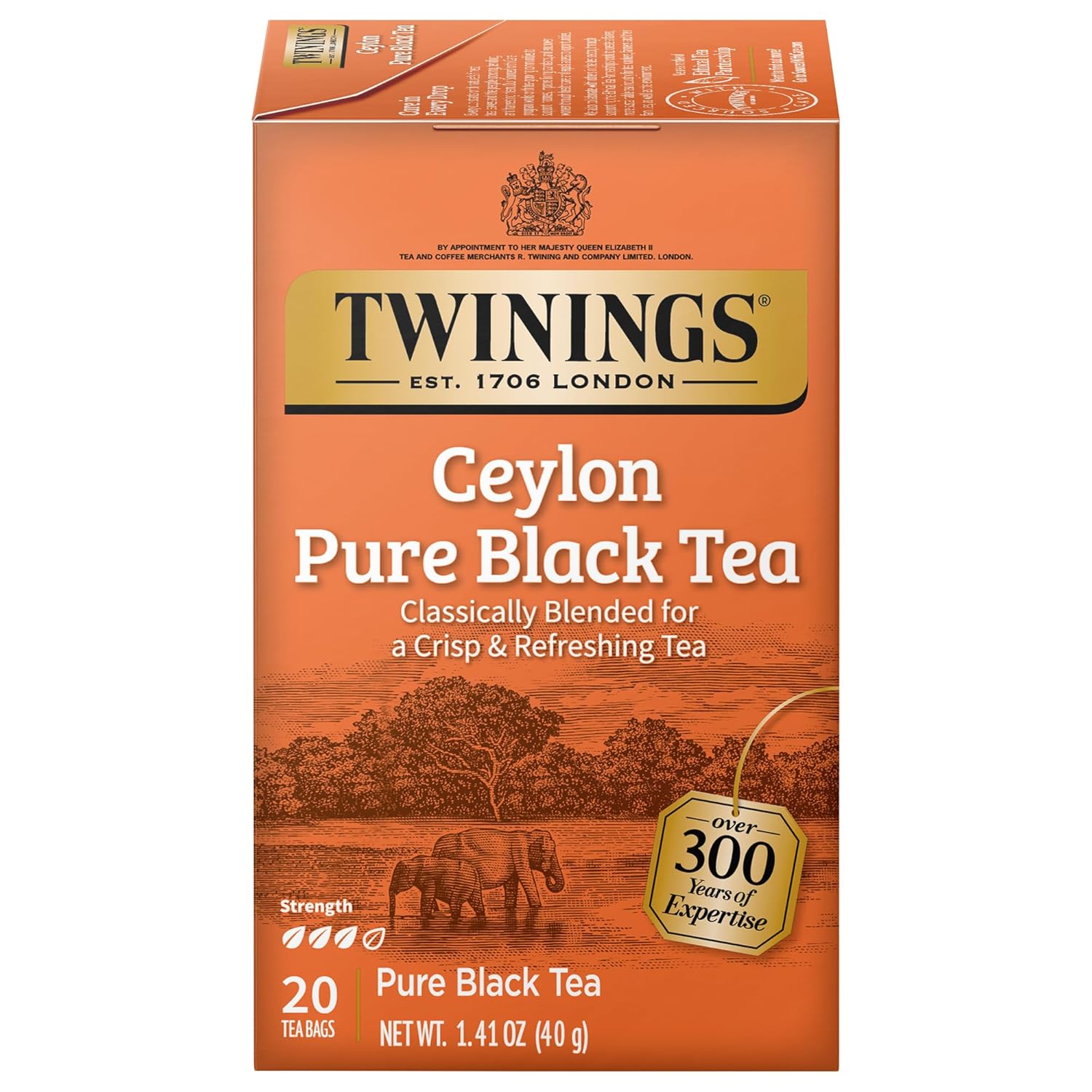 Twinings Ceylon Pure Black Tea Individually Wrapped Bags, 20 Count (Pack Of 6), Formerly Ceylon Orange Pekoe, Crisp, Refreshing, Caffeinated, Enjoy Hot Or Iced | Packaging May Vary