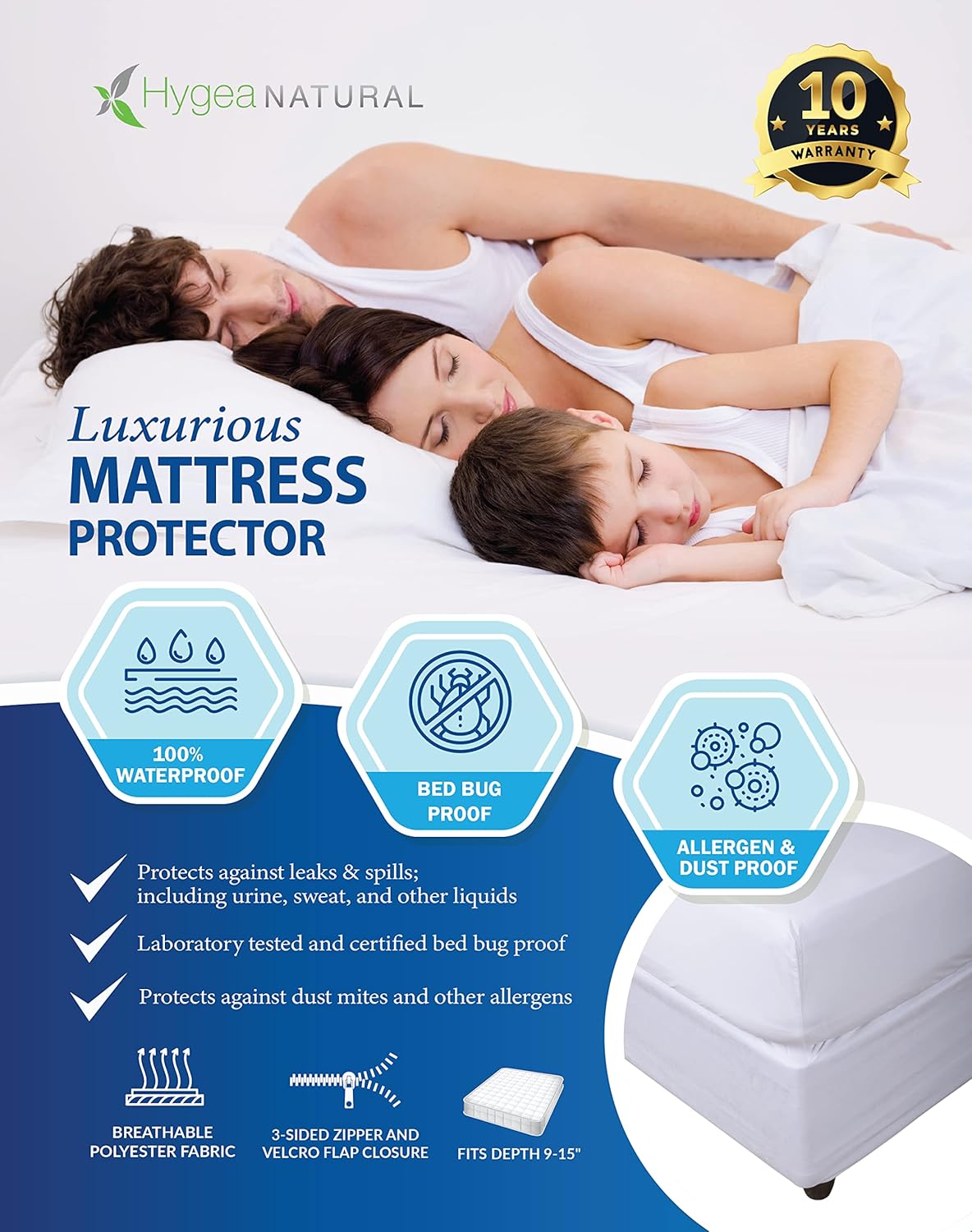 Hygea Natural King Mattress and Bed Bug Defense Bundle - Exterminator Kit (Bed Bug Spray 24 oz, Refill 128 oz & Laundry Treatment 32 oz), King Mattress Cover, & 2 King Pillow Protectors : Health & Household