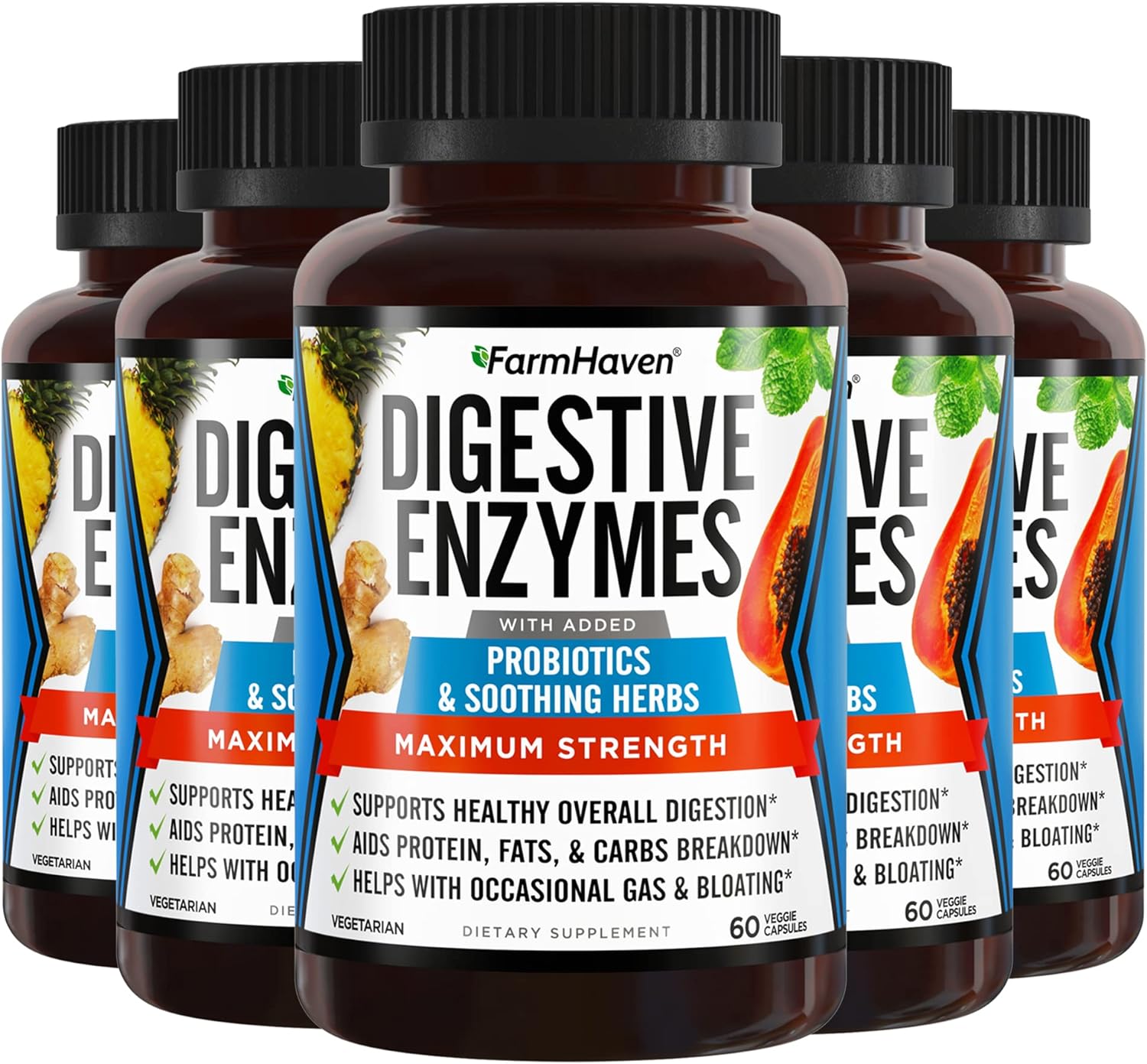 FarmHaven Digestive Enzymes with 18 Probiotics & Herbs | Papaya, Bromelain, Protease & More for Lactose Absorption & Better Digestion | Helps Bloating, Gas, Constipation | Vegetarian, 300 Capsules