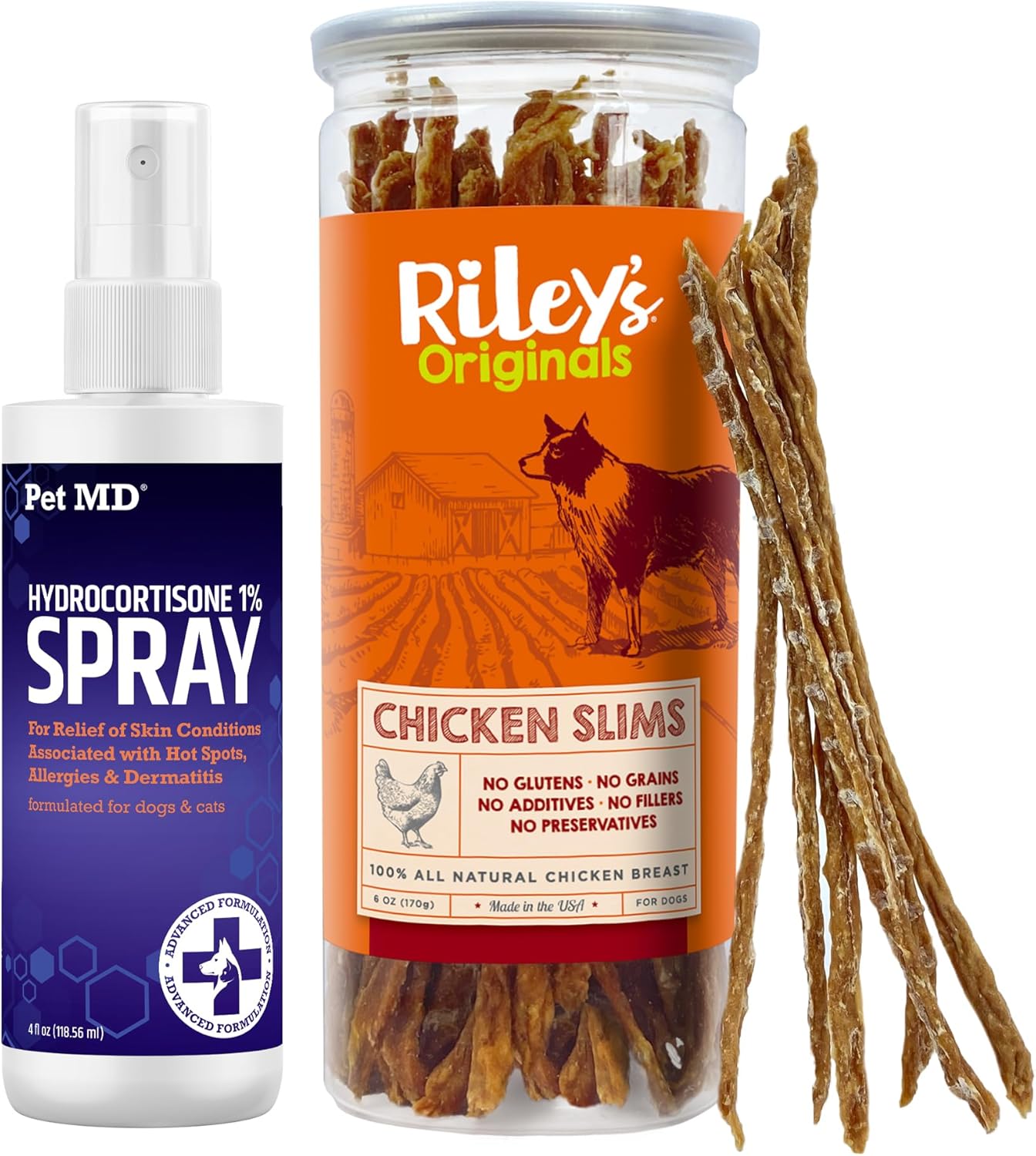 Pet Md Hydrocortisone Itch Relief Spray + Riley'S Chicken Strips For Dogs