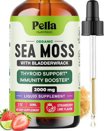 Pella Nutrition Organic Sea Moss Drops - 4X Stronger Than Irish Sea Moss Gel, Capsules And Gummies - Joint Support - Superfood Supplement - Immune Support Supplement (Strawberry Lime, 60Ml)