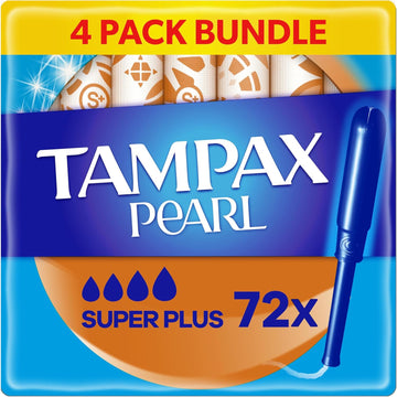 Tampax Compak Pearl Extra Comfort, Super Plus Absorbency, Heavy Flow, 72 Tampons With Applicator (18 X 4 Packs) SAVING PACK, Extra Comfort & Leak Protection