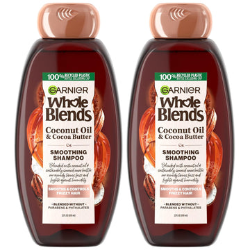 Garnier Whole Blends Coconut Oil & Cocoa Butter Smoothing Shampoo For Frizzy Hair, 22 Fl Oz, 2 Count (Packaging May Vary)