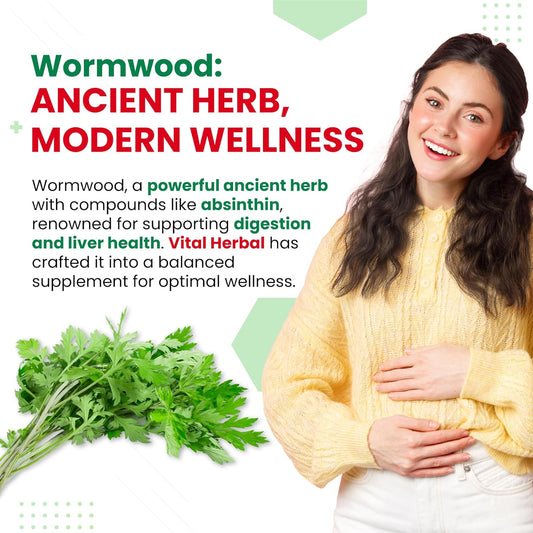 Vital Herbal Wormwood With Ginger, Cinnamon, And Black Walnut Hull- Maximum Potency - Supports Digestion, Brain Health, Liver - Made In The Usa