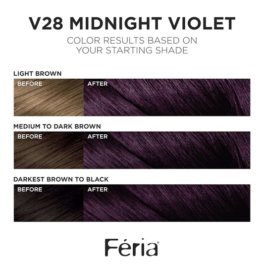 L'Oreal Paris Feria Multi-Faceted Shimmering Permanent Hair Color Hair Dye, V28 Midnight Violet (Deepest Violet)