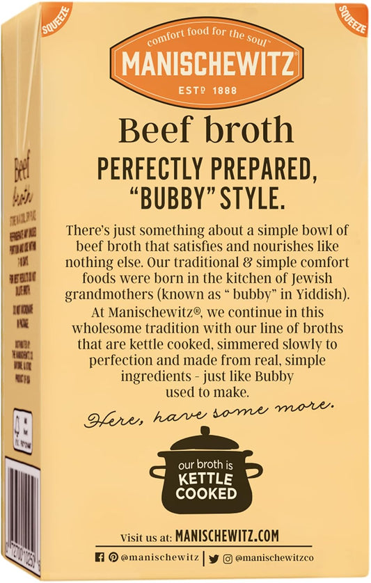Manischewitz Beef Broth 17oz (3 Pack), Flavorful, Kettle Cooked, and Slowly Simmered