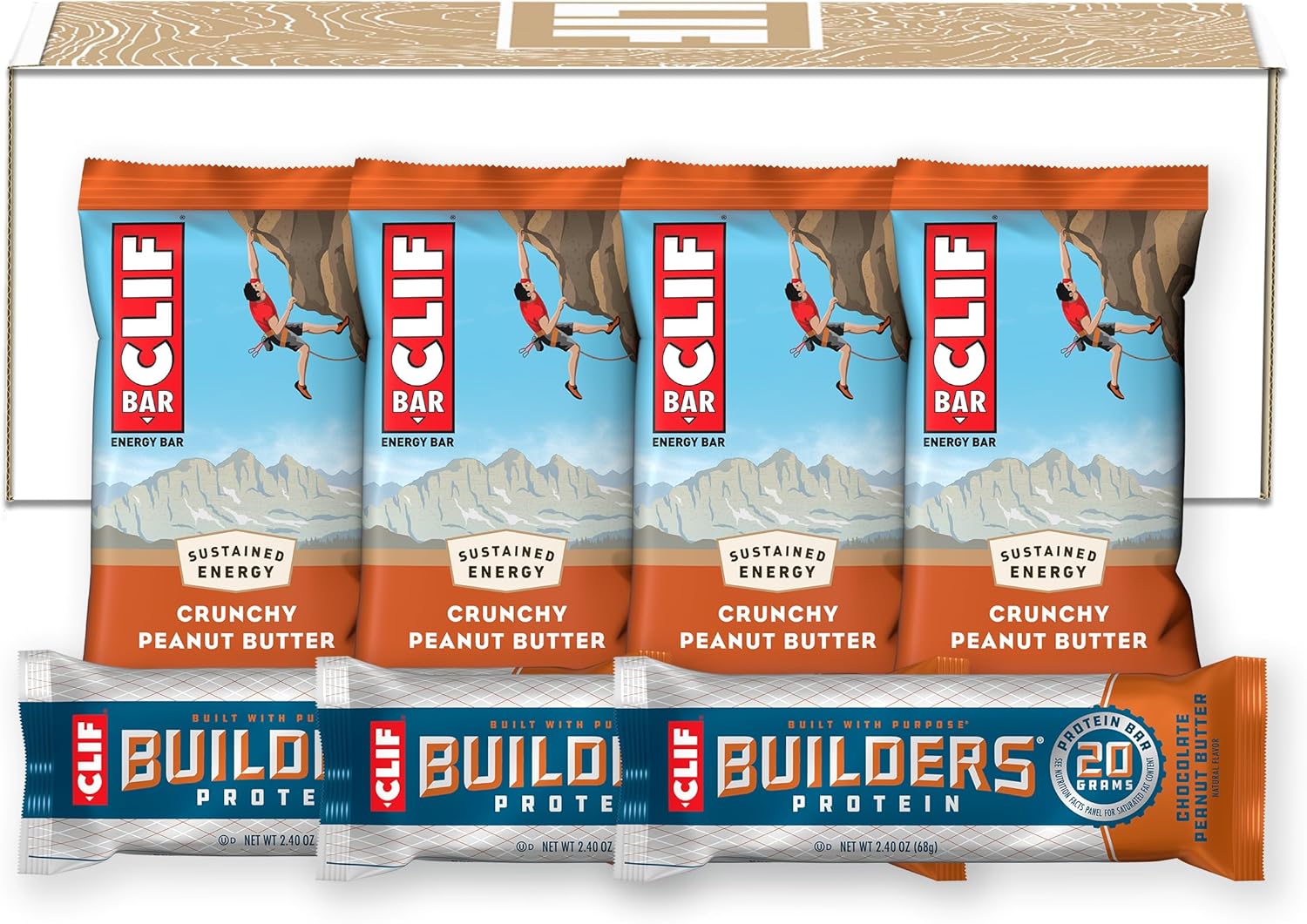 Clif Bar And Clif Builders - Variety Pack - Crunchy Peanut Butter And Chocolate Peanut Butter - Energy Bars And Protein Bars - Non-Gmo - Plant Based - 2.4 Oz. (14 Count)