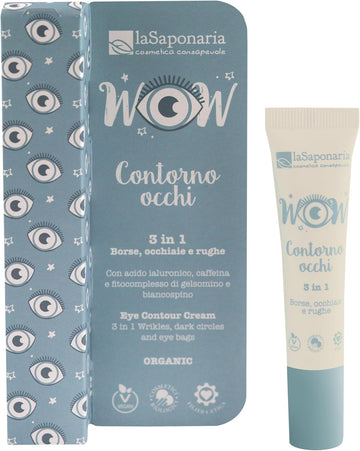La Saponaria 3 In 1 Eye Contour Cream, Wrinkles & Fine Lines, Dark Circles, Hyaluronic Acid, Retinol, Caffeine, Anti-Ageing, Brighten, Natural, Vegan, Cruelty-Free, Recycled Packaging, Organic, 15Ml