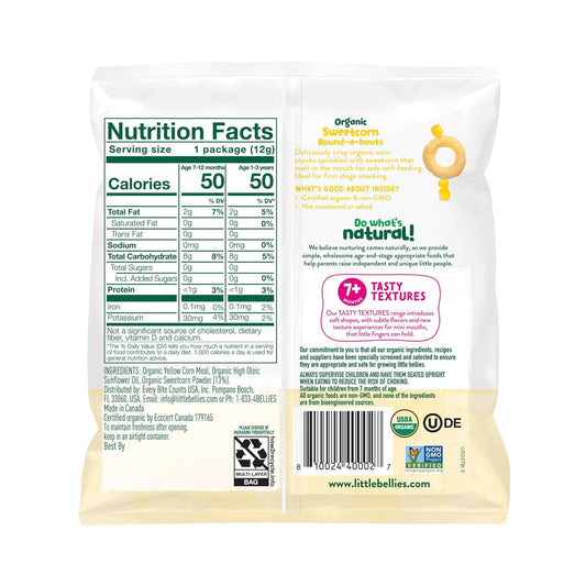Little Bellies Organic Round-a-Bouts Baby Snack, Sweetcorn, Pack of 18
