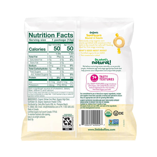Little Bellies Organic Sweetcorn Round-A-Bouts Baby Snack (Pack Of 18 X 0.42 Oz Individual Packs)