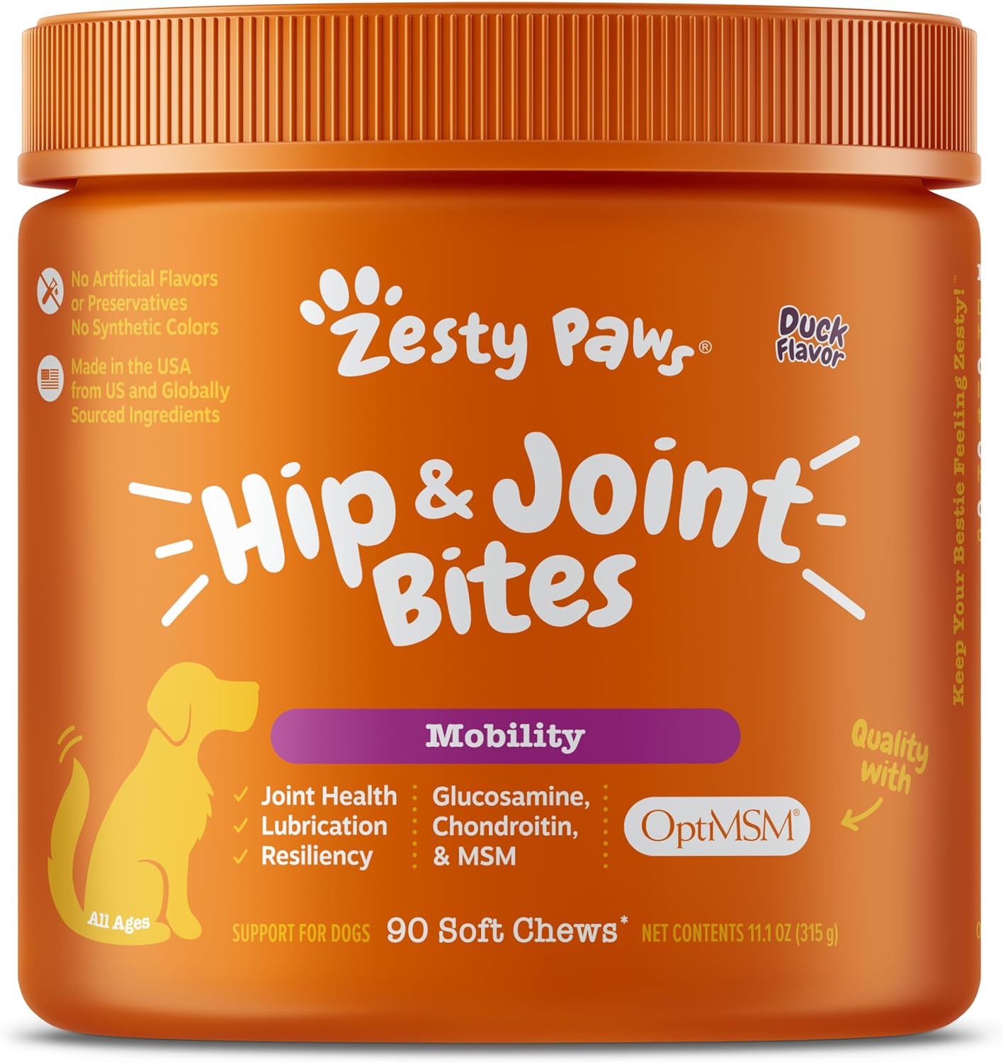 Zesty Paws Mobility Bites Dog Joint Supplement - Hip and Joint Chews - Pet Products with Glucosamine, Chondroitin, & MSM + Vitamins C and E for Dog Joint Relief - Duck - 90 Count