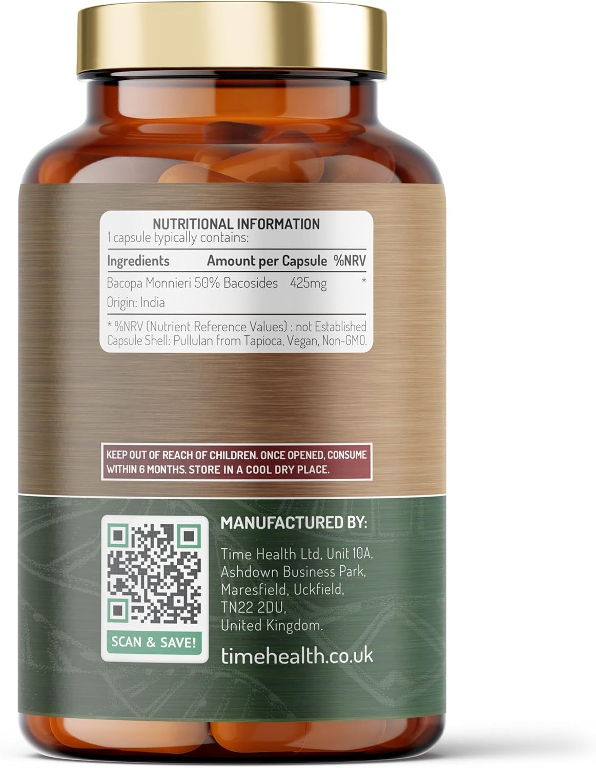 Bacopa Monnieri High Strength 50% bacosides - Zero Additives - Pullulan (120 Capsule Bottle) : Amazon.co.uk: Health & Personal Care
