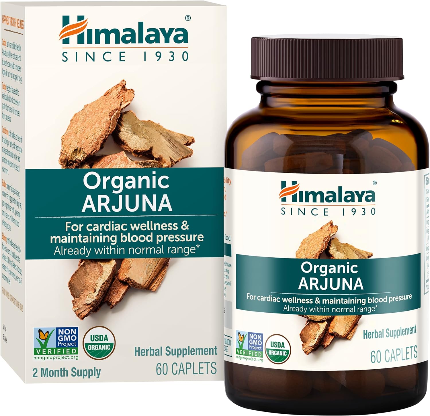 Himalaya Organic Arjuna Herbal Supplement, Cardiovascular Support, Blood Pressure Maintenance, Heart Health, Usda Certified Organic, Non-Gmo, Vegan, 700 Mg, 60 Plant-Based Caplets, 60 Day Supply