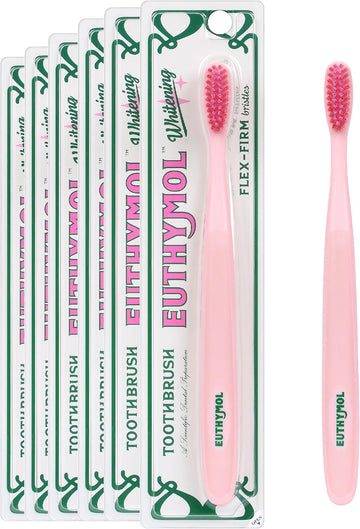 Euthymol Whitening Toothbrush (White, 6 Count) - Premium Soft Dual-Tension Bristles. Advanced Plaque Removal, Stain Reduction