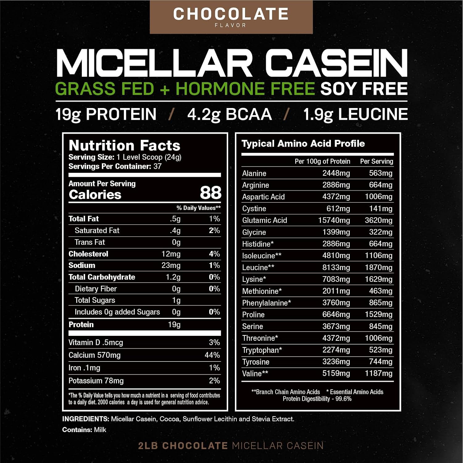 Muscle Feast Micellar Casein Protein, All Natural Pasture Raised Hormone Free Soy Free, Chocolate, 2lb : Health & Household