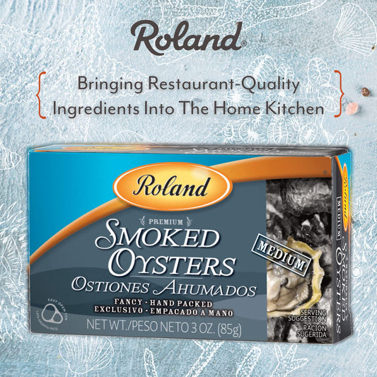 Roland Foods Premium Naturally Smoked Medium Oysters in Oil, Wild Caught, 3 Ounce, Pack of 1