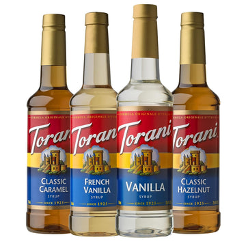 Torani Variety Pack Caramel, French Vanilla, Vanilla & Hazelnut, 25.4 Ounces (Pack Of 4)