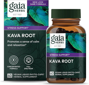 Gaia Herbs Kava Root - Helps Sustain A Sense Of Natural Calm And Relaxation* During Times Of Stress - Made With Noble Kava Cultivars - 60 Vegan Liq Phyto-Capsules (20-Day Supply)