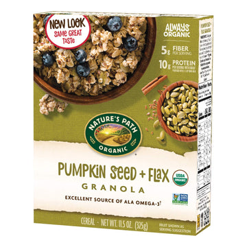 Nature's Path Organic Pumpkin Seed and Flax Granola, 11.5 Ounce (Pack of 12), Non-GMO, Heart Healthy, High Fiber, 6g Plant Based Protein