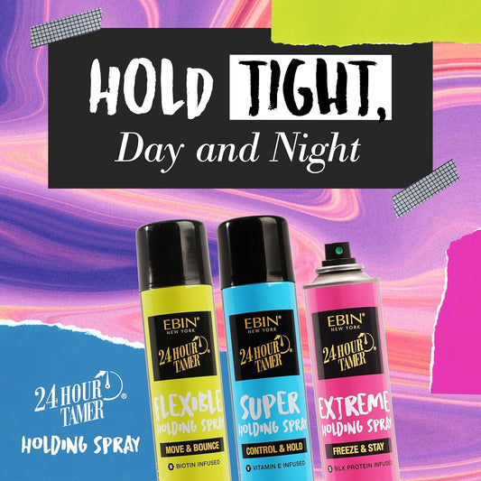 Ebin New York 24 Hour Tamer Intense Holding Spray - Freeze & Stay 1.94Oz/ 80Ml | Tames Frizz & Flyaway, Gives High Shine & Volume, All Day Hold