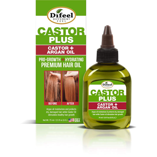 Difeel Premium Castor Plus Argan - Pro-Growth + Hydrating Premium Hair Oil 2.5 Oz