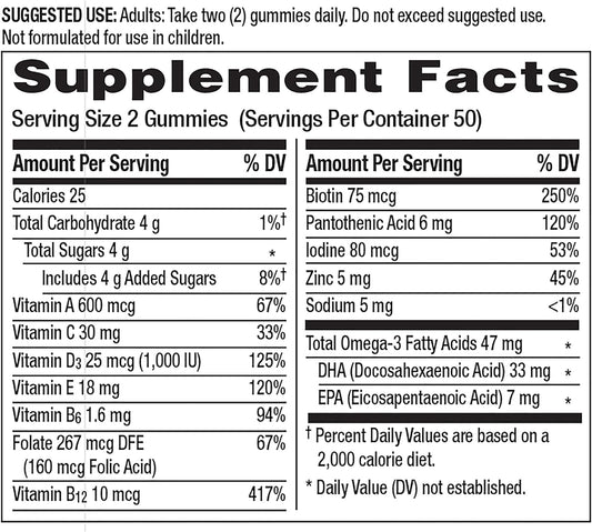 Centrum MultiGummies Multi + Omega-3 Natural Strawberry, Lemon, Orange avors Multivitamin/Multimineral Supplement Gummy, 100 Count