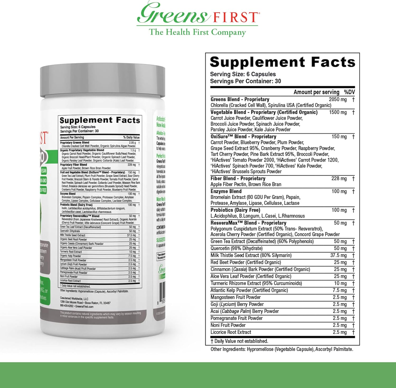 Greens First PRO Phytonutrient Capsules - 30 Servings - 54 Antioxidant Superfoods, Organic Fruits & Vegetables - Prebiotics, Probiotics & Digestive Enzymes - Dairy & Wheat-Free, Non-GMO - 180 Capsules : Health & Household